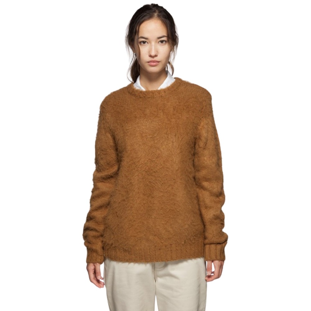 Stussy Sweater Womens XS Brown Vivian Shaggy Knit Fuzzy Crewneck Long Sleeve NEW